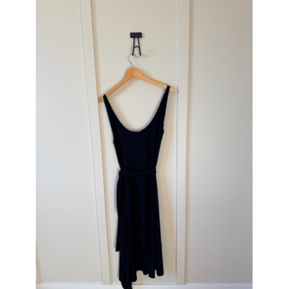 Vince Womens Black Sleeveless Scoop Neck Asymmetric Hem Belted Midi Dress Large